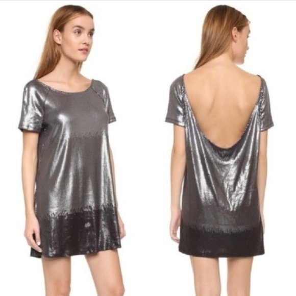 Free People Grey Silver Sequin Ombré Short Sleeve Mini Dress Women's Siz… - Picture 1 of 9
